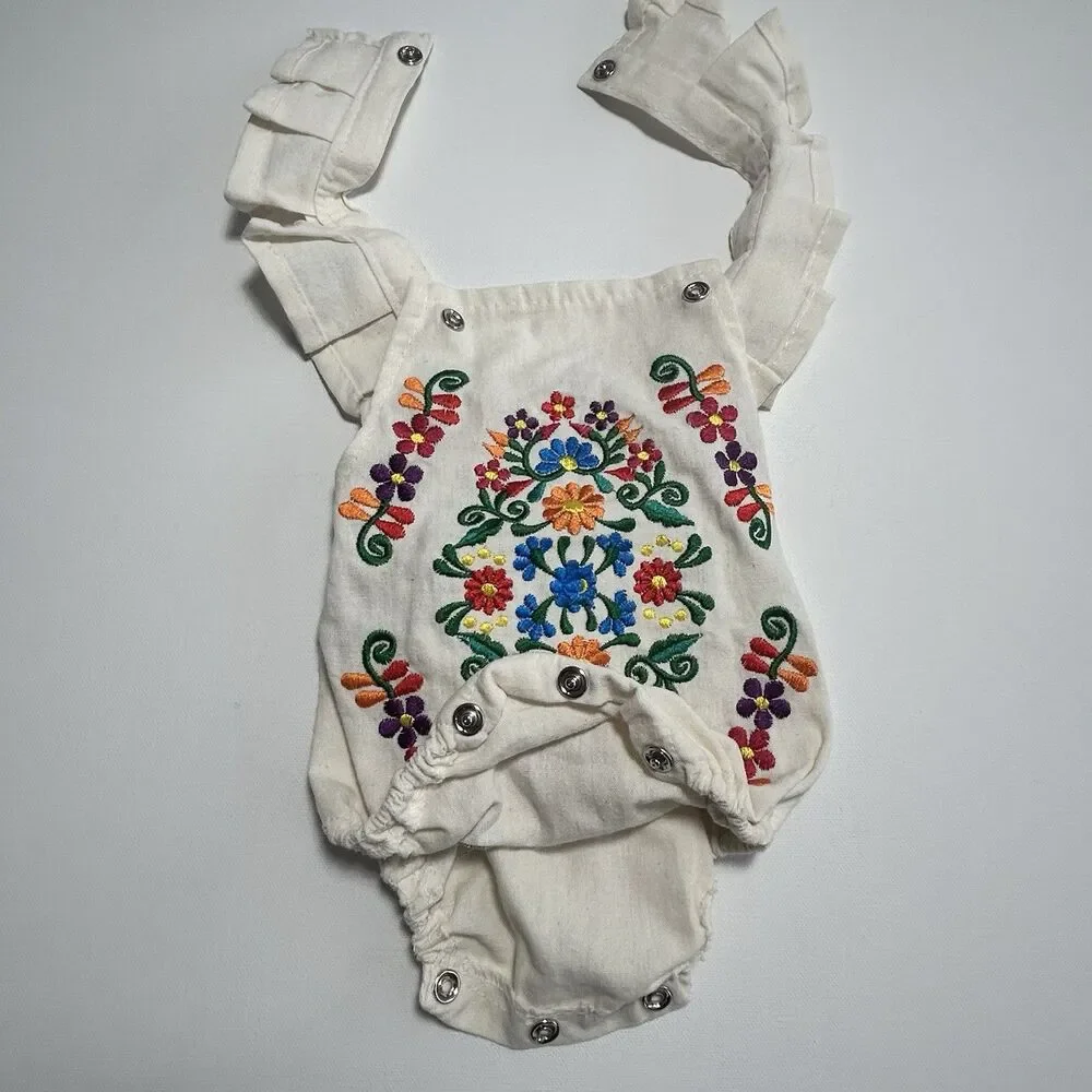 Embroidered Floral Folk Manta from Mexico Bodysuit One Piece Romper Baby 0-6 Mos
